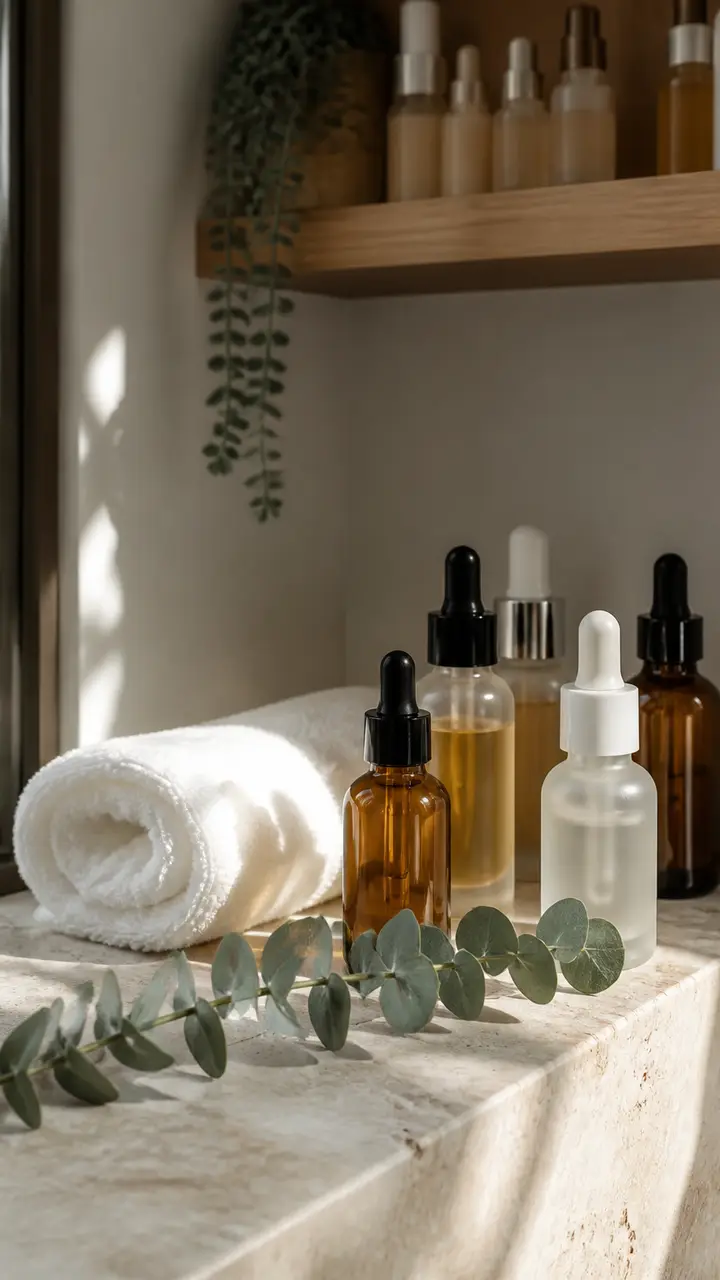 Frascos de skincare e toalha em um estúdio de estética